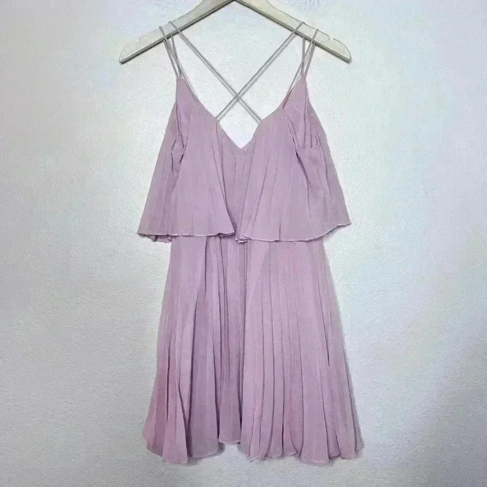 Asos Design Pleated Pink dress Size 6 Cross Back Mini Dress Flowy - Picture 6 of 7